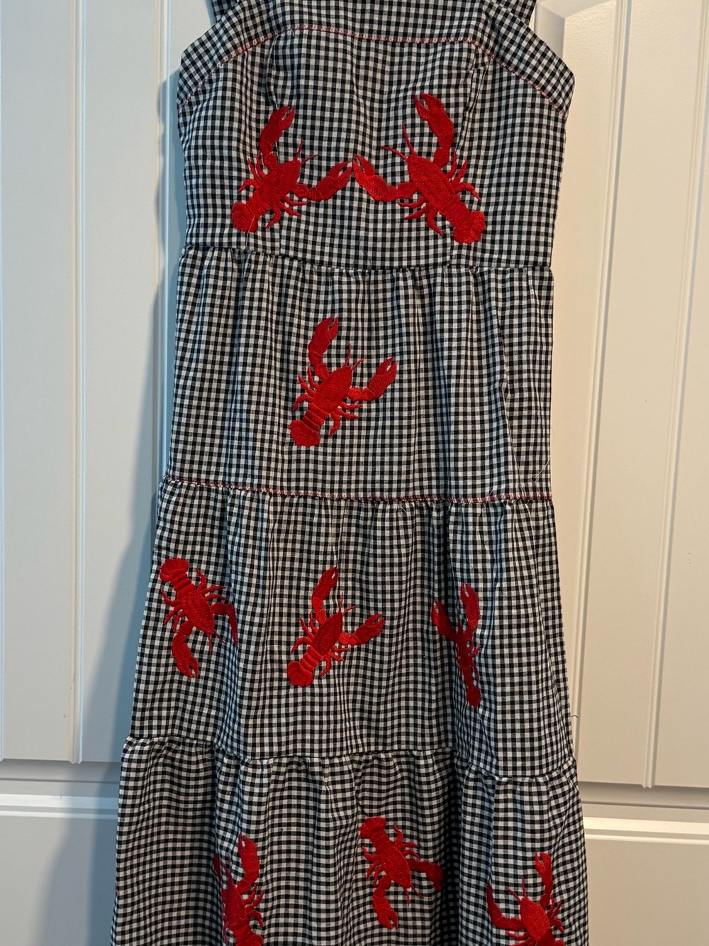 Gingham Maxi Dress with Red Lobster Appliqués - Picture 2 of 6
